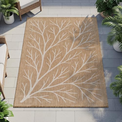 Washable Indoor Outdoor Rug 9x12 Modern Area Rugs Branch Pattern Non Shedding Waterproof Easy Clean Patio Deck Porch Living Room Bedroom Garden RV (108 Sq Ft)