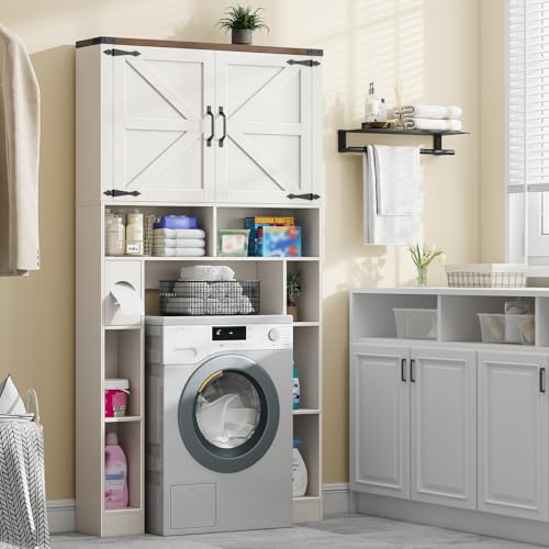 Storage Cabinet Over Toilet with 2 Barn Doors
