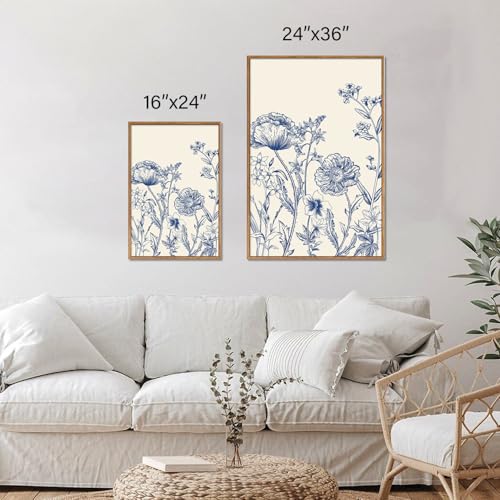 Large Classic Chinoiserie Flower Framed Canvas Wall Art Set (3 Count)