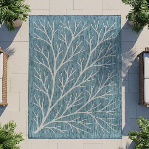 Washable Indoor Outdoor Rug 10x14 Modern Area Rugs Branch Pattern Non Shedding Waterproof Easy Clean Patio Deck Porch Living Room Bedroom Garden RV (140 Sq Ft)