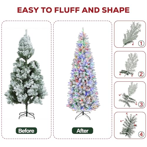 7.5 ft Prelit Snow Flocked Pencil Slim Christmas Tree