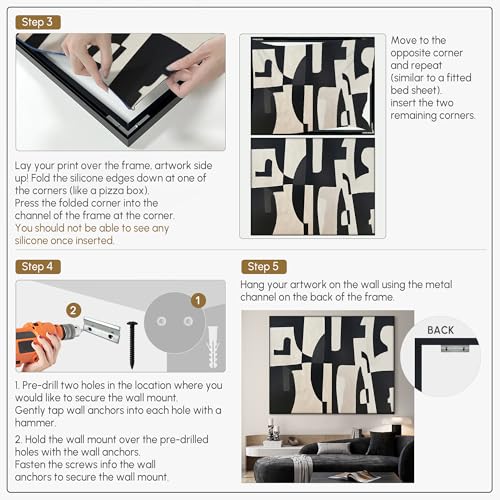 60"x72" Extra Large Framed Wall Art Black and White Abstract Geometric Design