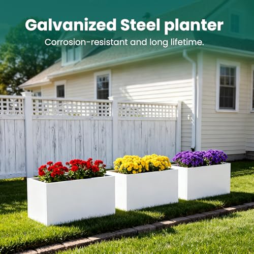 White Steel Planter 32" L x 16" W x 16" H Rectangular Planter Box