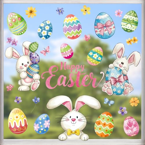 Vintage Happy Easter Bunny Egg Window Clings 6 Sheets (6 Count)