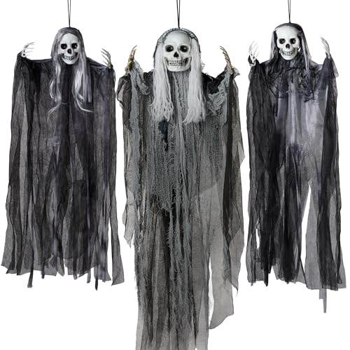 3 Pcs Hanging Halloween Skeleton Ghosts Decorations Outdoor (3 Count)