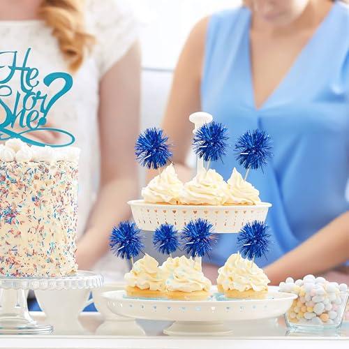 30Pcs Foil Firework Cupcake Toppers Sparkles Fireworks Sticks Birthday Decorations Sparkle Tinsel Cocktail Fruit Toothpick for Birthday Wedding Graduation Party Cake Decorations Blue (30 Count)