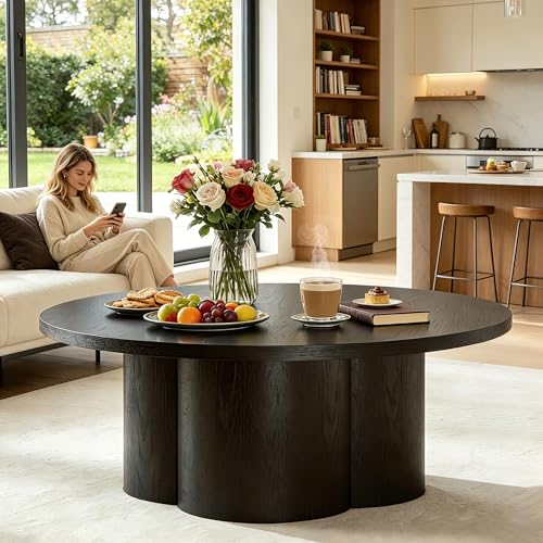 33” Round Wood Coffee Table Small Center Table MDF Side Table Dinning Table Living Room