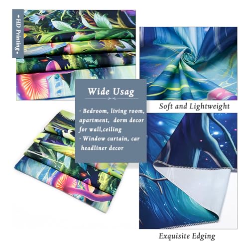 Blacklight Mushroom Tapestry Fantasy Forest Tree Tapestries UV Reactive Floral Plant Tapestries Neon Glow in The Dark Tapestry Wall Hanging for Bedroom Aesthetic Decor