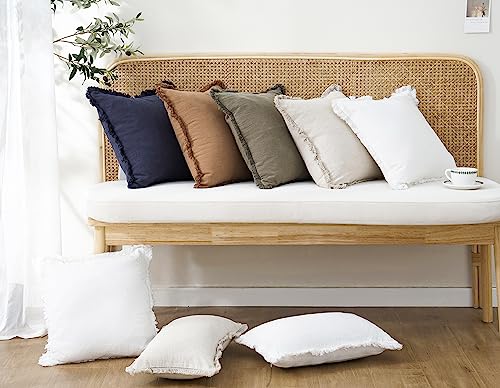 Decorative Linen Fringe Throw Pillow Covers 18×18 Khaki Brown (2 Count)