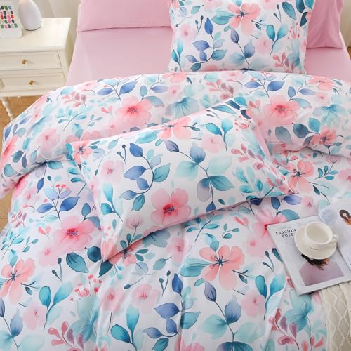 Pink Blue Branch Bed in a Bag King 7 Pieces