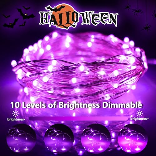 3 Pack Fairy Lights Battery Operated Halloween String Lights Remote Purple (3 Count)