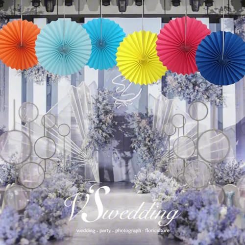 Light Blue Party Decorations Baby Blue Hanging Paper Fans DIY Set 16in