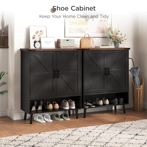 34" Tall Farmhouse Shoe Storage Cabinet with Barn Doors