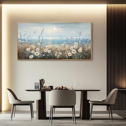 Large Canvas Printing Artworks Mural Wall Decor For Living Room Wall Art For Bedroom Office Decor Blue Ocean Paintings Flowers Watercolour Wall Pictures Home Decor Wood Framed 30x60 In