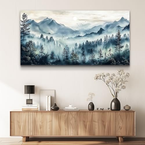 Canvas Wall Art For Living Room Wall Decor For Bedroom Office Wall Decoration Foggy Forest Painting Artwork Room Aesthetic Home Decor 20x40 In