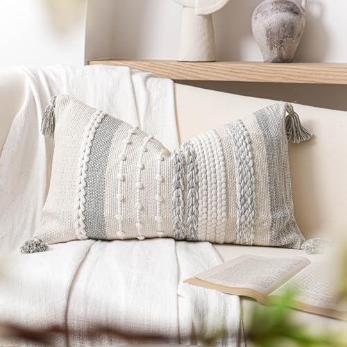 Gray Decorative Lumbar Pillow Cover 12x20