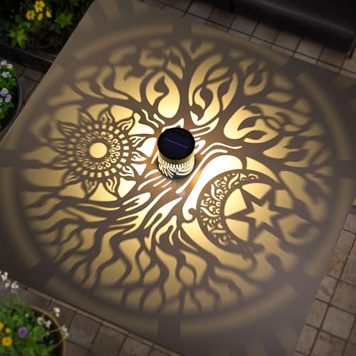 4 Pack Large Solar Fence Lights Metal Solar Powered Outdoor Wall Deck Step Lights Tree Theme Waterproof Fence Light for Garden Post Patio Backyard Yard Decor (4 Count)
