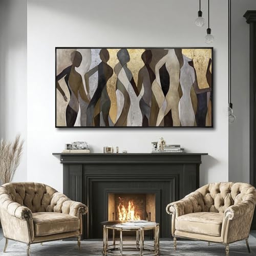 Figure Wood Wall Decor Neutral Wall Art Modern Poster Printing 24"x48" Picture for Bedroom Hanging Art for Dining Room Area