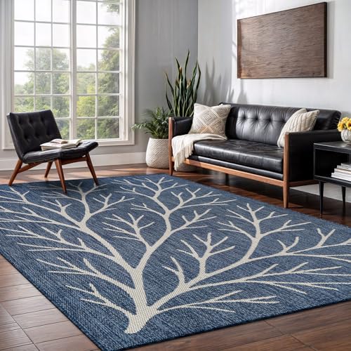 Washable Indoor Outdoor Rug 10x14 Modern Area Rugs Branch Pattern Non Shedding Waterproof Easy Clean Patio Deck Porch Living Room Bedroom Garden RV (140 Sq Ft)
