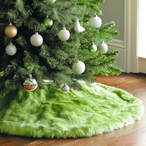 72 Inch Green Christmas Tree Skirt Plush Decoration for Merry Christmas Party