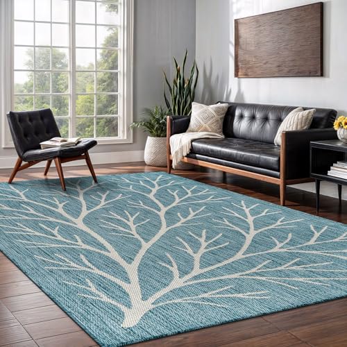 Washable Indoor Outdoor Rug 5x7 Modern Area Rugs Branch Pattern Non Shedding Waterproof Easy Clean Patio Deck Porch Living Room Bedroom Garden RV (35 Sq Ft)