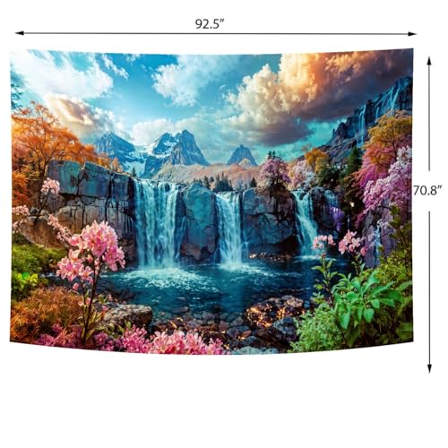 Waterfall Tapestry Tropical Forest Mountain Sunset Tree Wall Hanging Tapestry Scenic Rainforest Landscape Nature Sunrise Headboard for Bedroom Living Room Home Decor