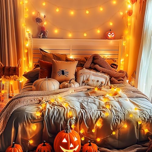 Connectable 100 LED Globe Orange Halloween Lights Indoor
