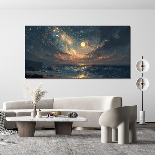 Canvas Wall Art Decor Beach Ocean Waves Wall Art Pictures For Living Room Decorations Gold And Blue Art Wall Decor Artwork For Walls For Bedroom Office Canvas Pictures For Wall Decor 20×40 Inch