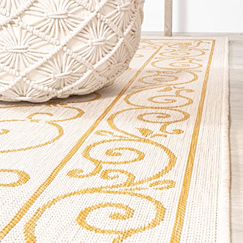 Vintage Filigree Indoor Outdoor Round Area Rug 5 Ft Cream