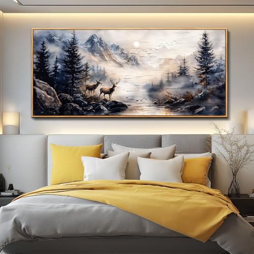Modern Abstraction Ink Painting Elk Forest landscape Large Canvas Wooden Frame Wall Art For Bedroom Wall Decor For Living Room Restaurant Office Printed Art Home Decor Ready To Hang32 X72