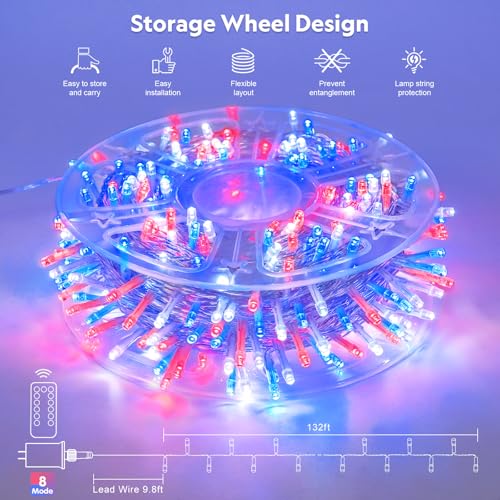 400 LED Red White and Blue String Lights Outdoor (132 Foot)
