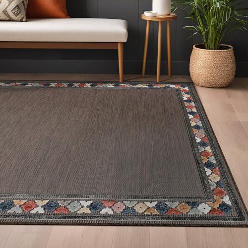 Outdoor Rug 5x7 Modern Bordered Area Rugs for Indoor and Outdoor Patio Easy to Clean Non Shedding Living Room Porch Garden Washable Outside Carpet