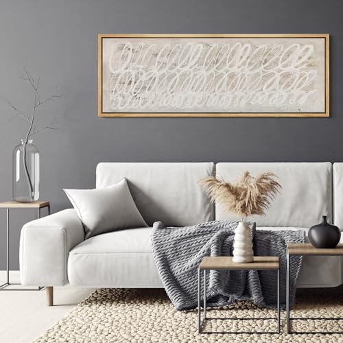 Large Framed Canvas Print Wall Art White Abstract Calligraphy Antique Retro Fine Art Illustrations Decorative Colorful for Bedroom