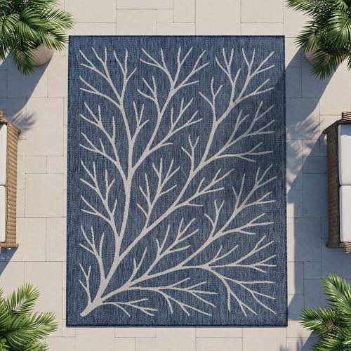 Washable Indoor Outdoor Rug 6x9 Modern Area Rugs Branch Pattern Non Shedding Waterproof Easy Clean Patio Deck Porch Living Room Bedroom Garden RV (54 Sq Ft)