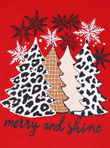 Merry Christmas Shirts for Women Xmas Tree Tops Long Sleeve Casual V Neck Graphic Tee Shirt Red Snowflake L