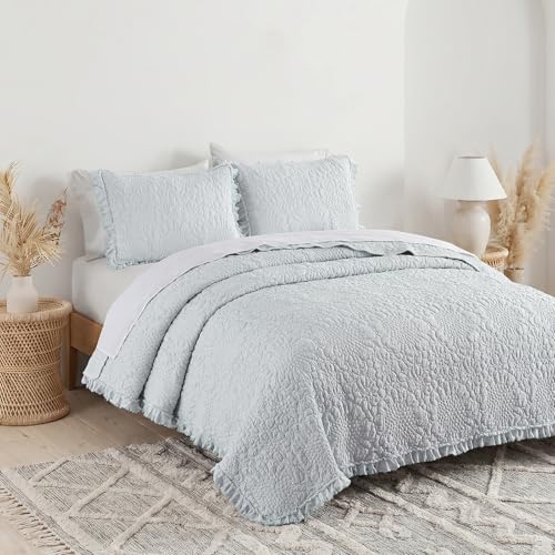 Light Blue Ruffled Quilt Twin Size