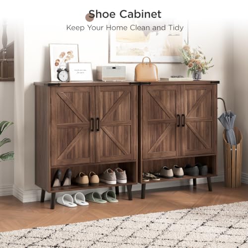 34" Tall Farmhouse Shoe Storage Cabinet with Barn Doors