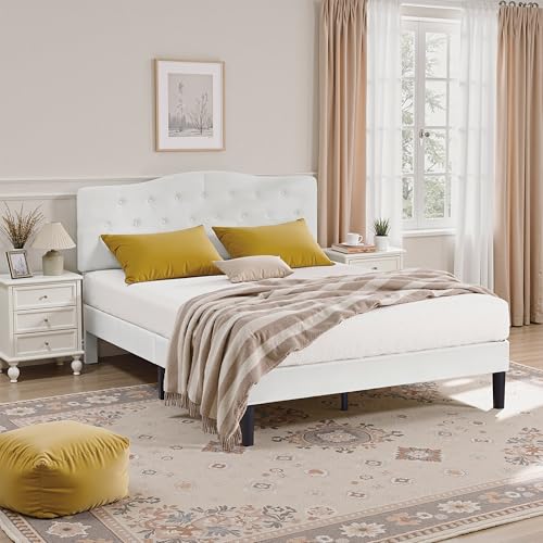 Queen Size Bed Frame with Upholstered Headboard