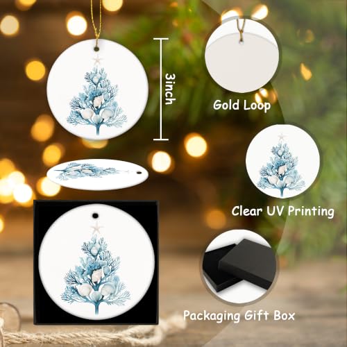 Blue Coastal Coral Shell Tree Christmas Ceramic Ornament Gifts