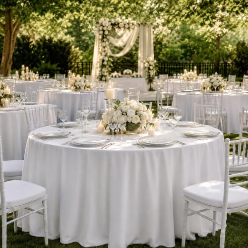 5 Pack 120 Inch White Tablecloths for Round Tables (5 Count)
