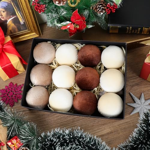 12Pcs Velvet Christmas Ornaments Balls (12 Count)