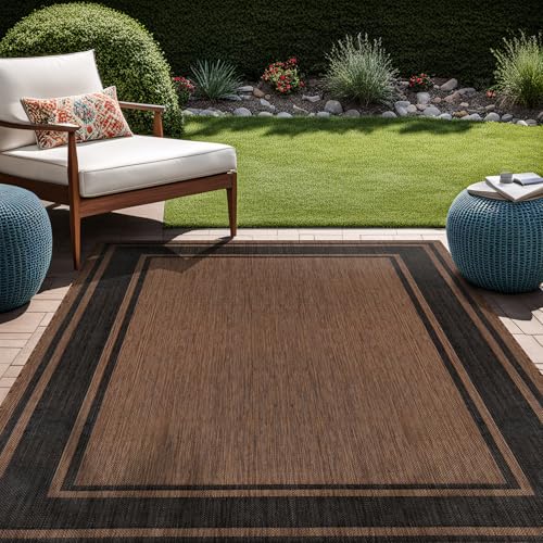 Large Outdoor Rug 9x12 Modern Bordered Area Rugs for Indoor and Outdoor Patio Deck Porch Garden Waterproof Weather Sun Resistant Washable Outside Carpet (108 Sq Ft)