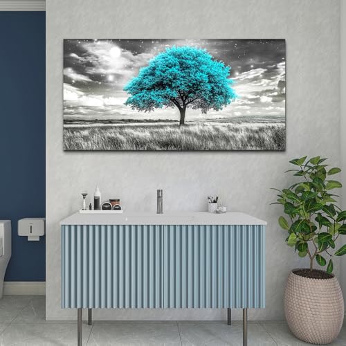 Blue Tree Wall Artist Decorated Painting Full Of Stars Black And White Oil Painting Modern Print Canvas Aesthetics Living Room Decoration Bedroom Bathroom Office Wall Decoration 24 X 48 In