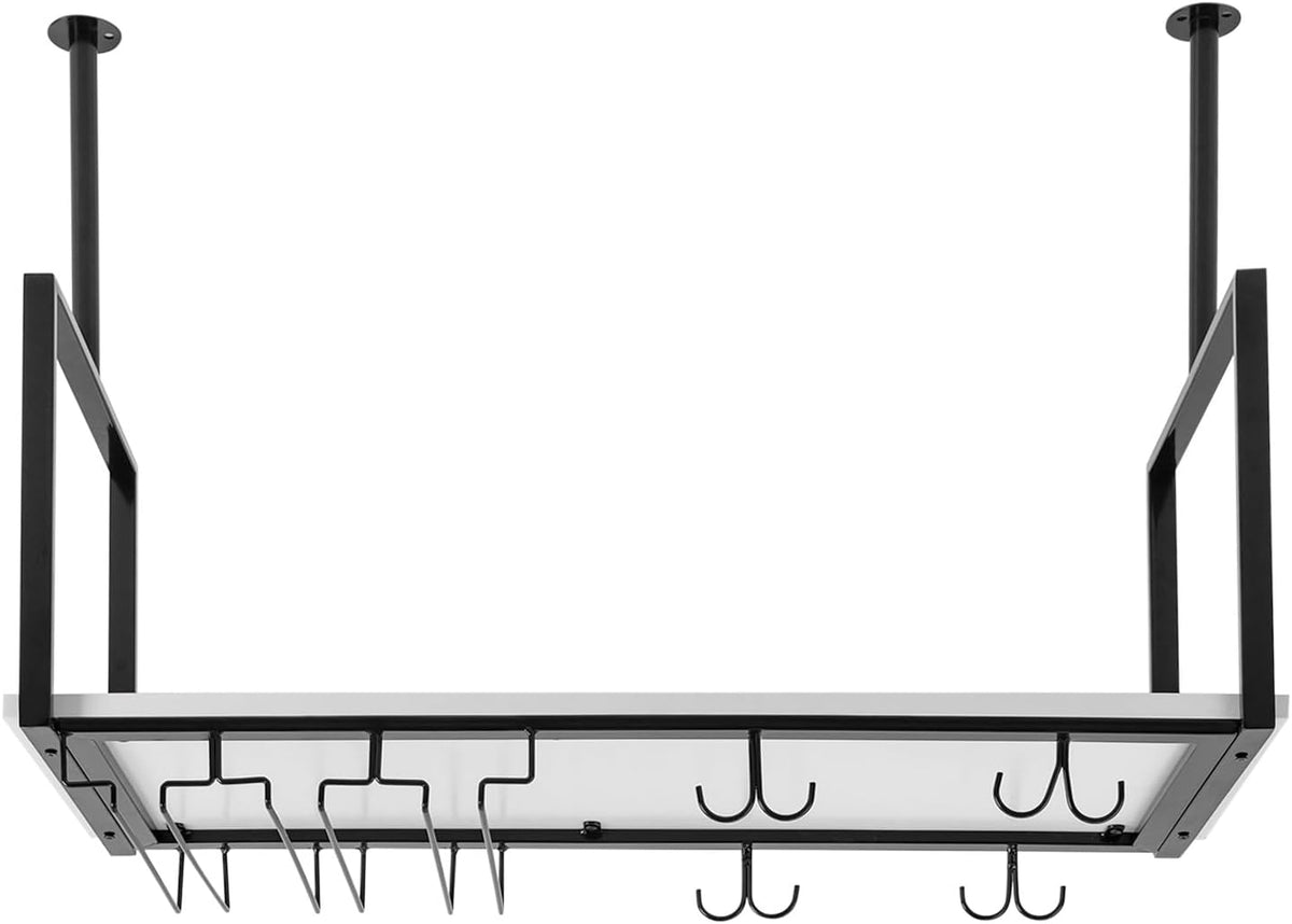 Hanging Wine Rack with Glass Holder and Shelf Metal Ceiling Bar Wine Glass Rack Industrial Wall Mounted Floating Shelve Perfect for Bar Cafe Kitchen Restaurant