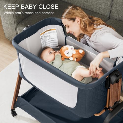 3-in-1 Baby Bassinet, Bedside Sleeper, Rocking Mode, Wheels, Navy