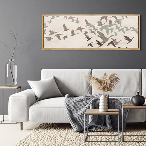 Large Framed Canvas Print Wall Art Wild Freedom Assorted Birds in Flight Antique Retro Fine Art Illustrations Decorative Colorful for Bedroom
