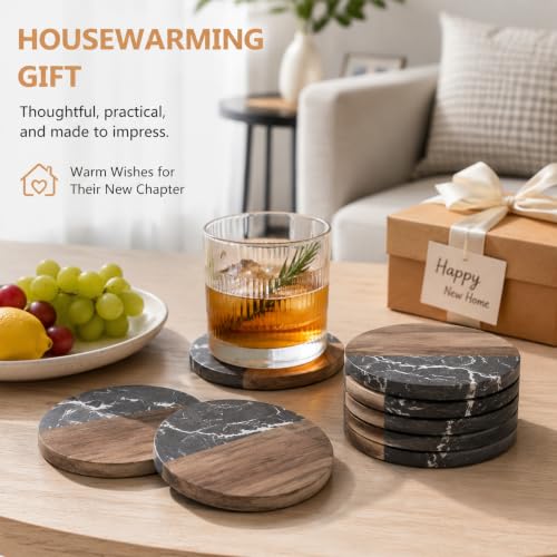 6 Pc Black Marble Wood Coasters (6 Count)