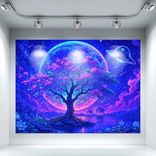 Blacklight Tapestry Fantasy Tree Party Wall Decor 78 x 59 Inch