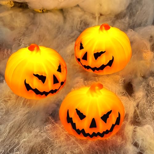 6 Pack Halloween Pumpkin Flameless Candles Battery Operated LED Tealight Candles for Home Room Decorations (6 Count)