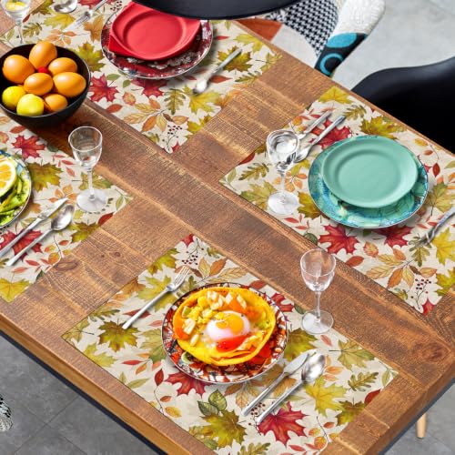 Fall Maple Leaves Placemats Set of 4 12x18 Inch Thanksgiving Autumn Colorful Leaf Dining Table Mats Rustic Seasonal Farmhouse Place Mats for Kitchen Party Home Decoration (4 Count)